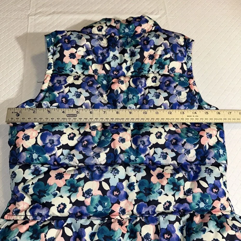Gymboree Puffer Vest Girls Size Large 10/12 Multicolor Front‎ Zip Floral Blue
